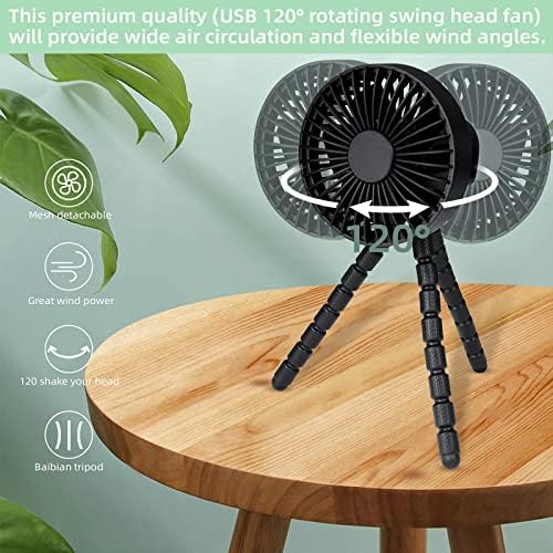 Pram fan,Stroller Oscillating Head Rotating Portable Handheld Personal Baby Car Seat Mini Clip-On Fan USB Desk Small Table Fan With Flexible Tripod Fan for Camping Outdoor Office Crib Toddler Bed