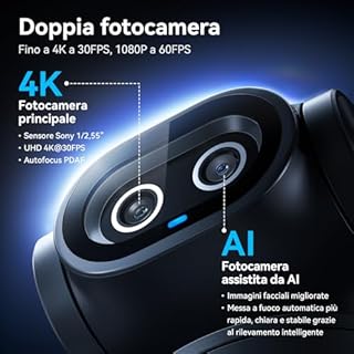 EMEET PIXY Telecamera PTZ 4K a Doppia Telecamera, AI Webcam，Messa a Fuoco Rapida in 0,2 s, con Sensore Sony, Web cam con 3 Microfoni, Webcam 4K per lo Streaming e Compatibile con OBS/Twitch/Switch 2