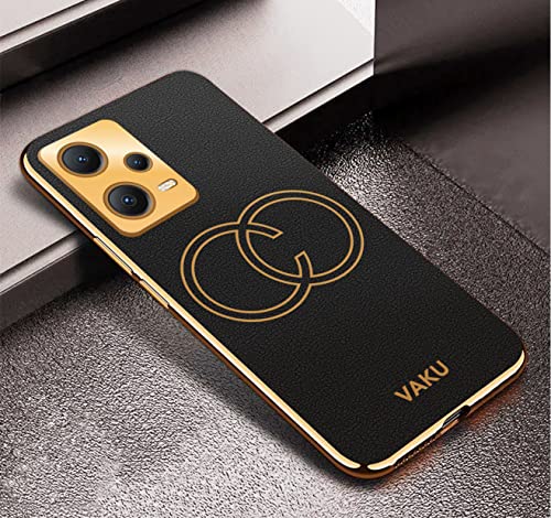 Image of Vaku Luxos Skylar Back Cover Case for Xiaomi Redmi Note 12 Pro 5G / Note 12 Pro+ 5G with Leather Pattern Design Gold Electroplated Soft TPU Cover| Shockproof Protective Case - Black
