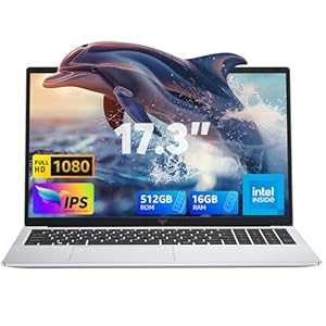 17.3 inch Laptop with 12th Quad-Core N95 Processor up to 3.4GHz (Beat N5205/N5095) 16GB RAM DDR4 512GB M.2 SSD Laptops, Support WiFi 5, BT5, USB3.2, HDMI,Type-C,1080 FHD, 6000mAh Long-Battery