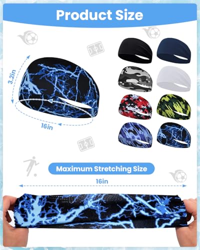 8 Pcs Sports Headbands for Boys,Breathable Kids Sweatbands with Non Slip Elastic,Comfortable Sports Kids Headbands for Baseball Soccer Basketball2