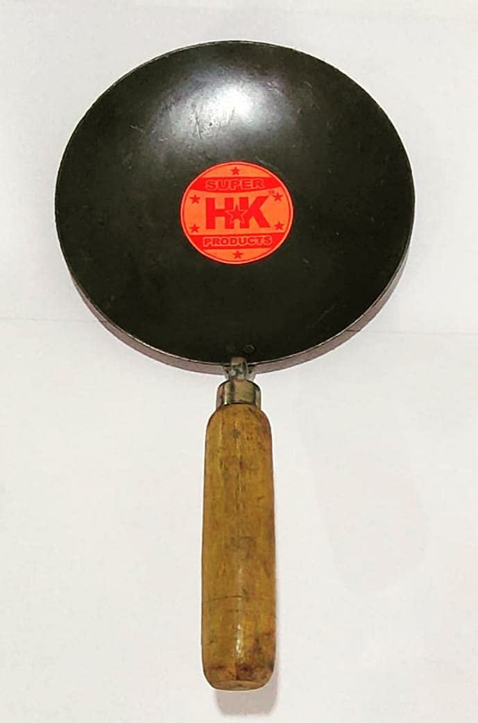 Brand Pure Iron/Loha Roti/Chapati Tawa/Frying pan 9.5 Inches Black with Wooden Handle (Handle Color May Vary)