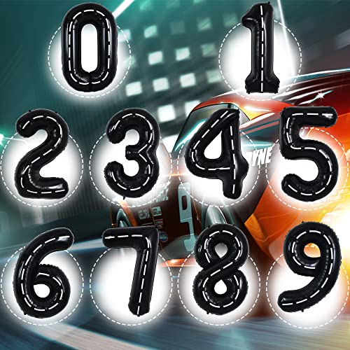 Image of TONIFUL 40 Inch Large Race Car Number 1 Balloon 1st Birthday Decorations | 1st 10th 18th Race Car Birthday Party Supplies Foil Black 1 Balloon for Boys Men Fast Checkered Flag Party Decor