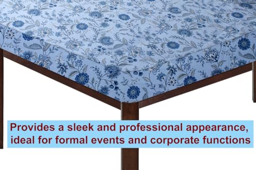 Image of The Furnishing Tree Elastic Cotton Square Dining Table Cover 44x44 in Inches Floral Navy Blue