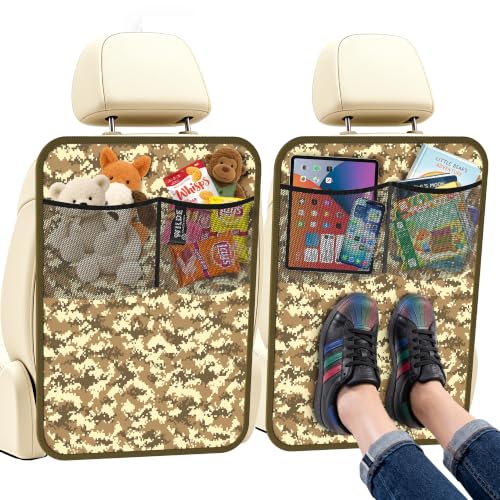 Image of 2 Pack Back Seat Cover for Kids with 2 Pocket Storage Organizer Camouflage