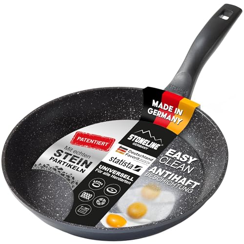 STONELINE Bratpfanne 28 cm, auch für öl-und fettfreies Braten, kratzfeste Antihaftbeschichtung mit echten Steinpartikeln, induktionsgeeignet, Aluminium, Grau