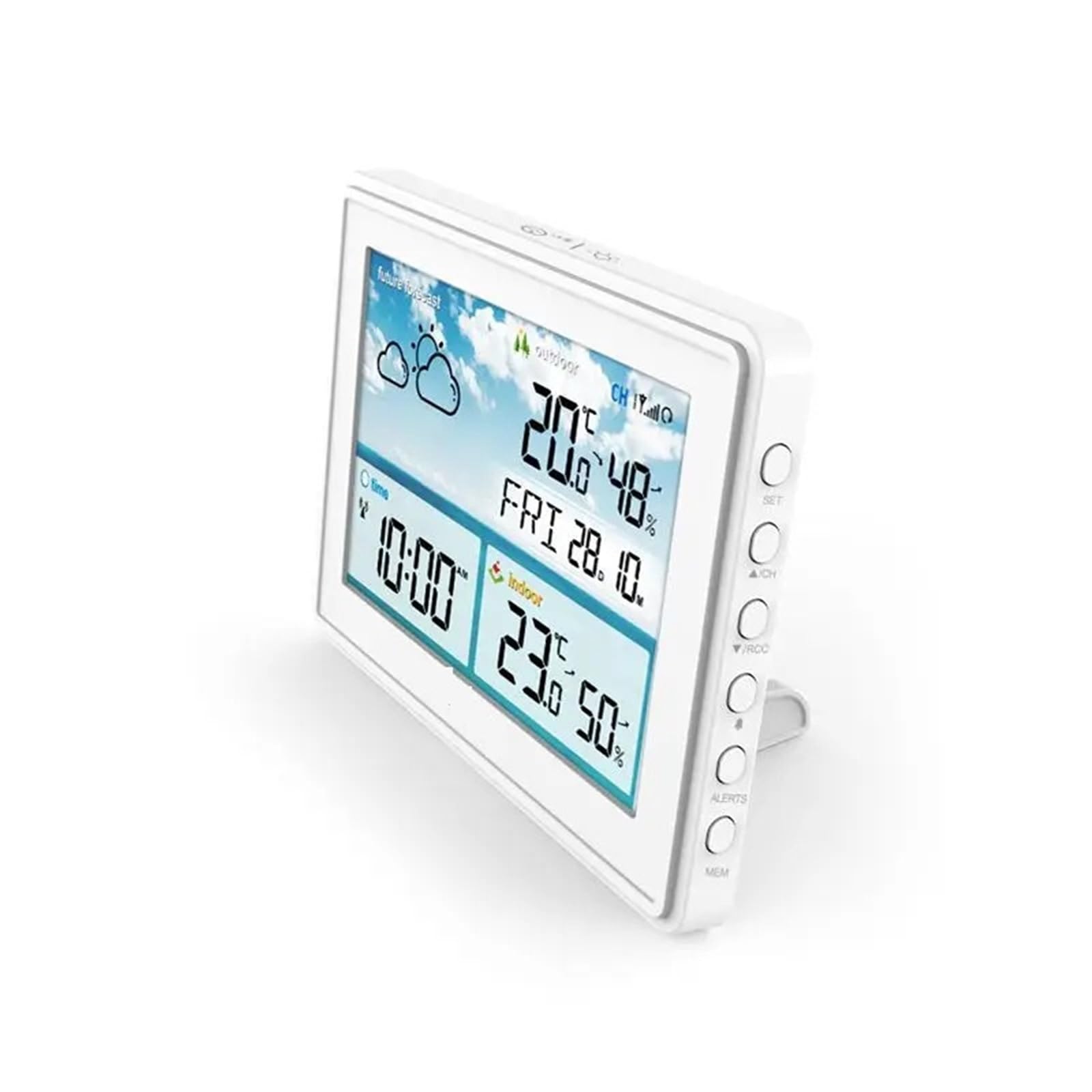 Stacja Meteorologiczna, Bezprzewodowa cyfrowa stacja pogodowa Kolorowy wyświetlacz LCD Termometr Higrometr Czujnik prognozy Temperatura mrozu Kalendarz Budzik(Black with plug)