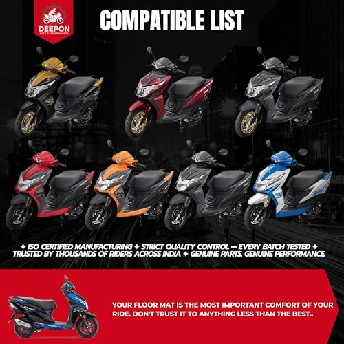 Image of Dio 110 BS6 Premium Floor Mat | Anti-Slip Heavy-Duty Rubber | Waterproof All-Weather Protection | Custom Fit Scooter | Deepon Auto Care