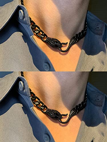 Snake Choker Necklace For Men Women Black Silver Zircon Cuban Link Chain Fashion Edgy Viking Goth Anime Aesthetic Emo Python Charm Choker Necklace For Teen Boys Girls (Black) #TOP5