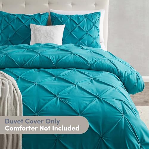 Image of Nestl Twin Duvet Cover Set Teal - Soft Double Brushed Duvet Set with Button Closure & Corner Ties, 2 Piece Luxurious Pinch Pleated Duvet Cover Set 68x90 Inches with 1 Pillow Sham