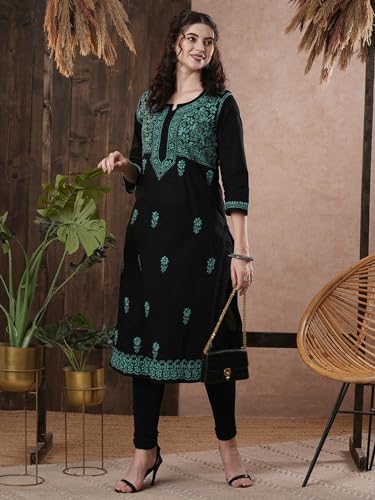 Image of Ada Hand Embroidered Lucknowi Chikankari Cotton Kurta for Women A341075
