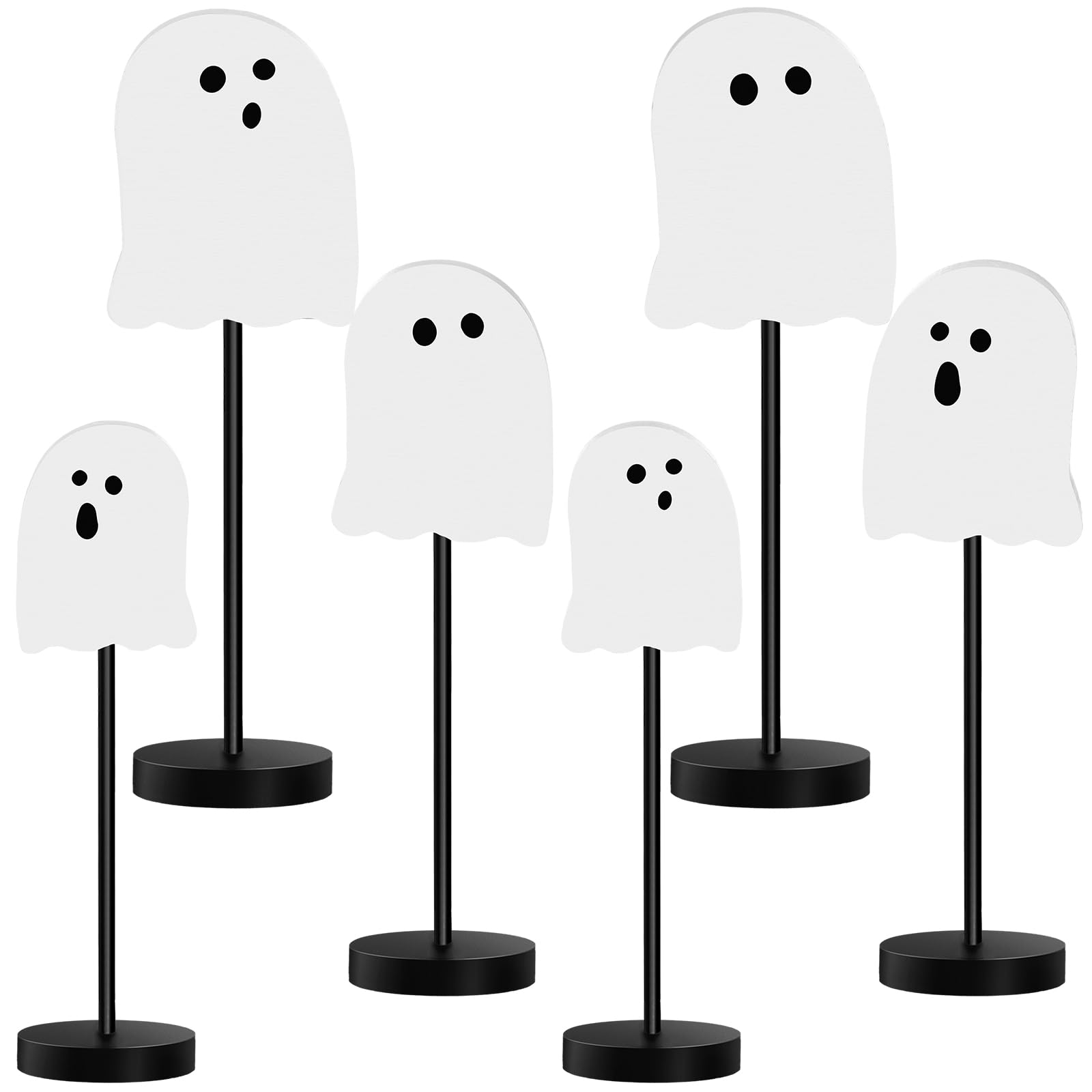 Briwooody 6 Pcs Halloween Table Decorations Cute Ghost Wooden Signs