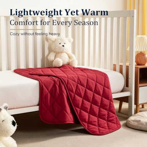 Image of BEDSUM Toddler Quilt 43x60, Microfiber Kids Quilt Toddler Bed, Red | Lightweight Soft Comfort for Toddler Beds, Daycare, Preschool Naps, Boys Girls, Machine Washable All Season Toddler Comforter