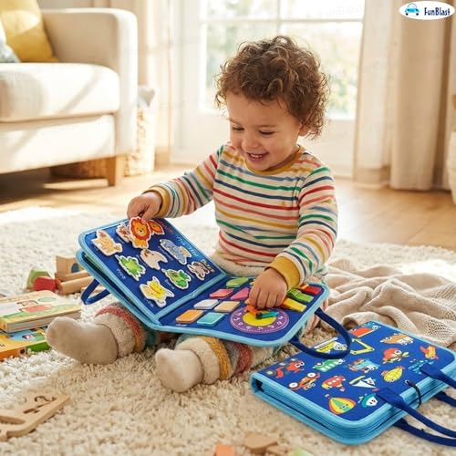 Image of FunBlast Busy Book for Toddlers Binder Board - Montessori Busy Board for Kids, Cartoon Design Learning Activity Toy for Toddlers, Educational & Early Learning Toys for Kids, Toddler (Vehicles)