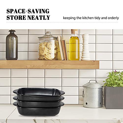 Aquiver 20Oz Small Ceramic Baking Dish – 7.5'' X 5.6'' Rectangular Porcelain Matte Individual Bakeware For Vegetable, Lasagna, Casserole, Chicken, Brownies - Set Of 3 (Black) #TOP3