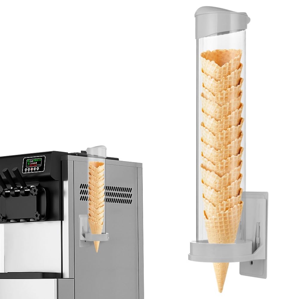 Dispensador de Conos de Helado, Soporte para Conos de Waffle, Tubo de Plástico para Almacenar Conos de Waffle con Placa Magnética y Placa Adhesiva.