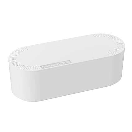 D-Line Cable Management Box | Hide and Conceal Power Strips and Electrical Cords from TVs, Computers, Gaming Consoles and PCs | Cord Organizer Electrically Safe ABS Material | Large, White