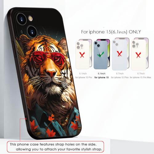 Printed with Tiger for iPhone 15 case, Fashionable Unique Tiger Eyewear Design Silicone Soft Shockproof case,showcasing Personal Charm (A1- Tigers-Animal)