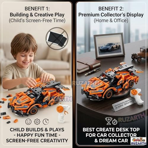 Image of Lamborghini RC Car Kit for Kids & Adults | 2.4GHz Remote Control DIY Sports Car | Rechargeable STEM Building Toy with Openable Doors (Sport mini lebroghini 319 PCS)