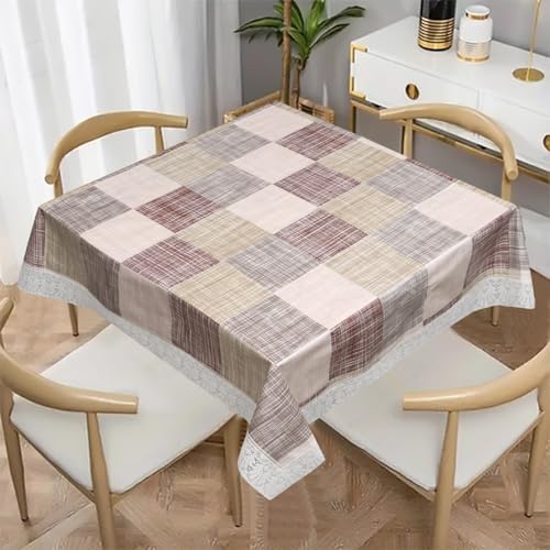 Image of Dakshya Industries PVC Waterproof Square Table Cover 48x48 Inch for 4 Seater Dining Table | Floral Printed Oilproof Stain Resistant Washable Plastic Table Cover, Check