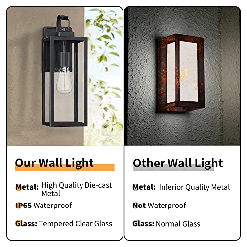 Pia Ricco Large Size Outdoor Wall Lights, 18 Inch Oversized Matte Black Exterior Light Fixture With Clear Glass, Waterproof Front Porch Lighting, Modern Sconces Lantern For House, Garage, Etl Listed #TOP7