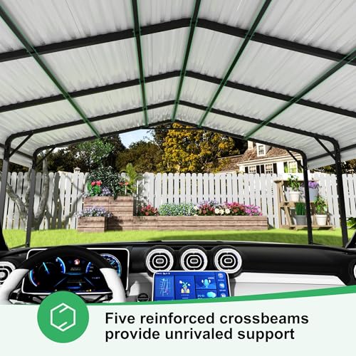 Image of AirWire 20x20 FT Metal Carport, Heavy Duty Car Port Canopy with Reinforced Base and Galvanized Steel Roof & Frame, 2 Car Garage Shelter for Car, Boats and Trucks