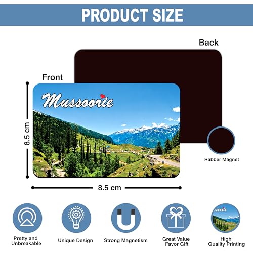 Image of Elegant Fridge Magnet with Themes |Rectangular Size Refrigerator Magnet with Magnetic Rubber Back | Pack of 1, 8.6cm X 5.4cm (Mussorie - Design 2)