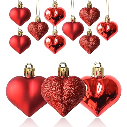 12 Piezas Rojo Adorno Colgante Corazón 4.5cm Romántico Bolas de