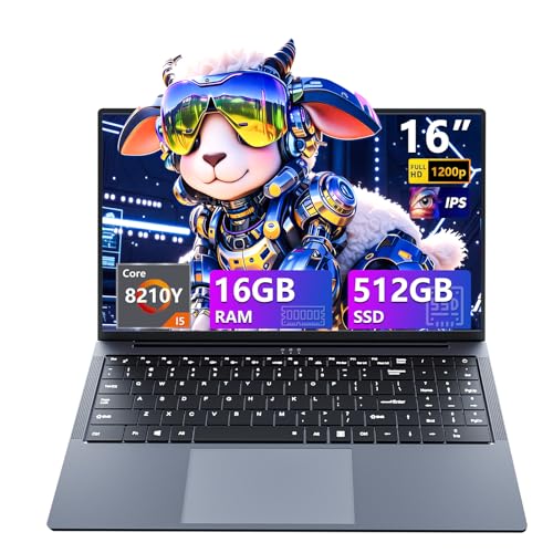 Ordenador Portátil 16 Pulgadas, PC Portátil con Procesador Core i5 8210Y(hasta 3,60 GHz), 16GB RAM 512GB SSD, Laptop Win 11 con Pantalla, IPS FHD 1920 x 1200, WiFi 5, BT5.0,Type C, Mini HDMI, USB 3.0