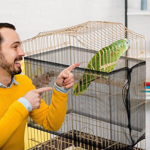 Catcan 2 Pack Bird Cage Seed Catcher Guard, Bird Cage Cover,Heavy Duty Adjustable Nylon Mesh Netting Seed Catche for Parrot Parakeet Macaw African(XL-118’’*14.9’’)