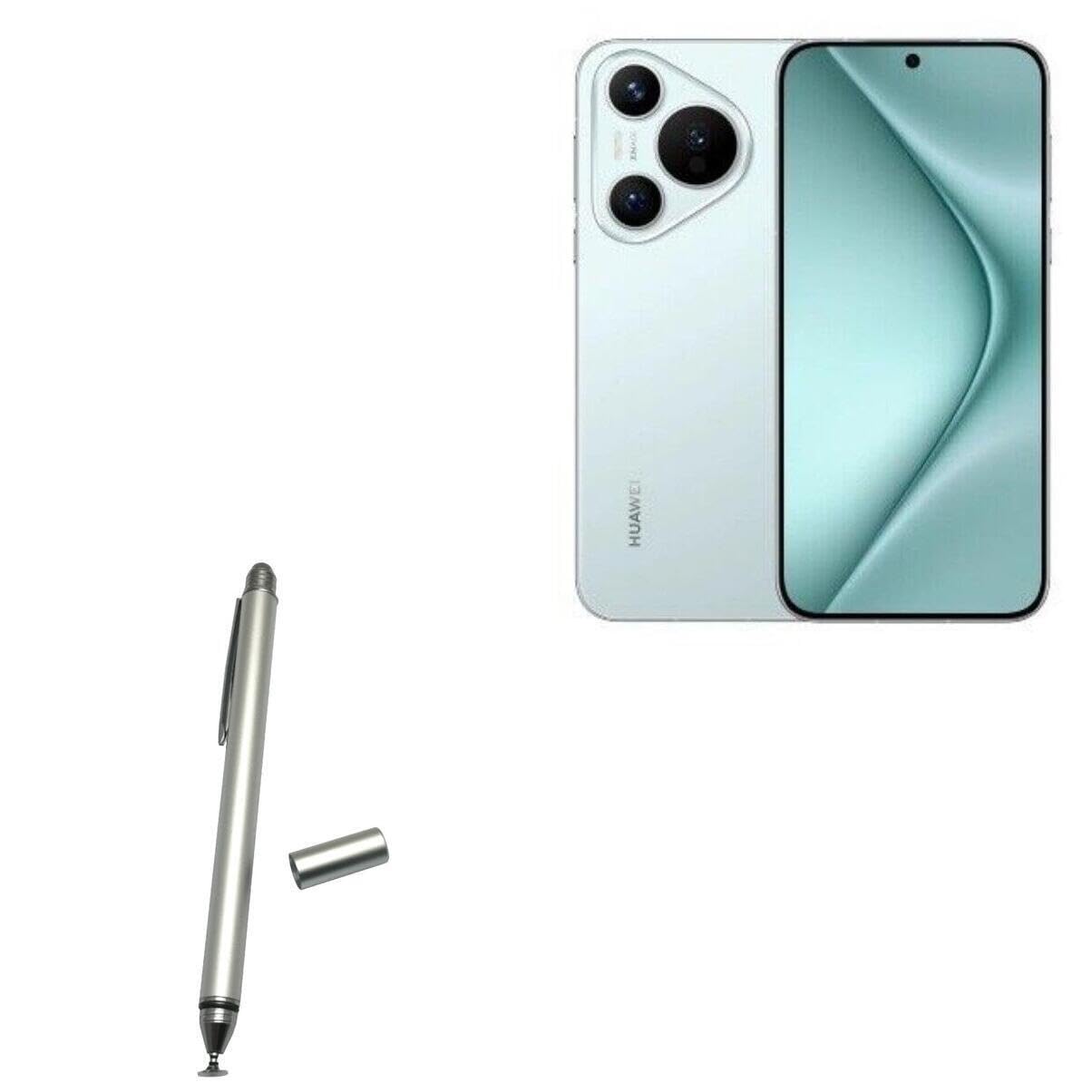 BoxWave Stylus Pen Compatible with Huawei Pura 70 - DualTip Capacitive Stylus, Fiber Tip Disc Tip Capacitive Stylus Pen - Metallic Silver