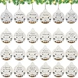 24pcs Names of Jesus Christ Ornaments, Christian Christmas Decoration Round Wood Hanging Nativity Ornaments with Savior Name, Xmas Tree Décor