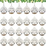 24pcs Names of Jesus Christ Ornaments, Christian Christmas Decoration Round Wood Hanging Nativity Ornaments with Savior Name, Religious Christmas Ornaments for Xmas Tree Décor (Wood Color)