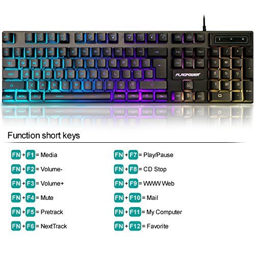 (Upgrade Version) FLAGPOWER LED Backlit Wired Gaming Keyboard and Mouse Combo, Mechanical Feeling Rainbow LED Backlight Keyboard with 3200DPI Adjustable USB Mice for PC/laptop/MAC/win7/win8/win10