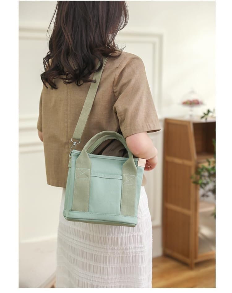 Bolso tote vintage para mujer, de lona (caqui) miniatura 4
