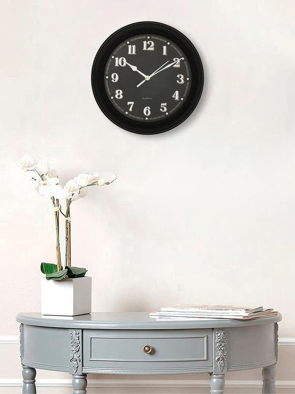 Image of CHRONIKLE Elegant Plastic Round Case Black Dial Analog English Numbers Wall Clock for Living Room Home Decoration Office Gifts (Size: 30 x 4 x 30 CM | Weight: 650 Gram)