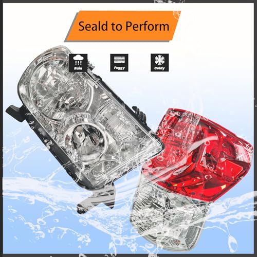 4PCS Headlights and Tail Lights Assembly Set For 2007 2008 2009 2010 2011 2012 2013 Toyota Tundra Pickup Replacement HeadlampsW/Leveling Adjuster Chrome Housing Clear lens Rear Brake Lamps Kit(LH&RH) by Aresparts - Image 9