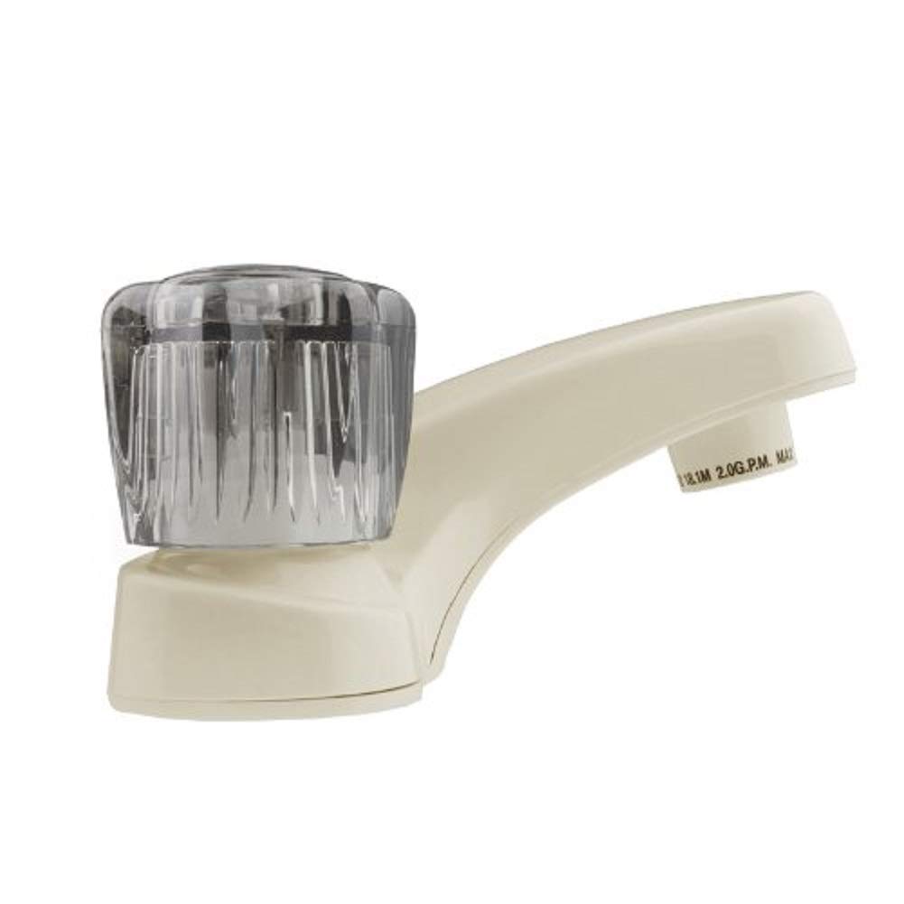 Grifo de baño para casa rodante Dura Faucet DF-PL700S-BQ con perillas de acrílico ahumado (pergamino bizcocho)