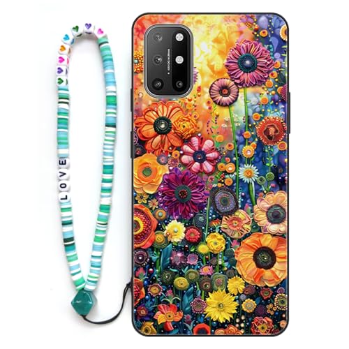 Sinyunron Coque Compatible avec OnePlus 8T Coque 2 en 1 Antichoc Anti-Rayures,Souple TPU Silicone Housse avec Motif Aesthetic+1×Bracelet de Style Bohème,Fleurs