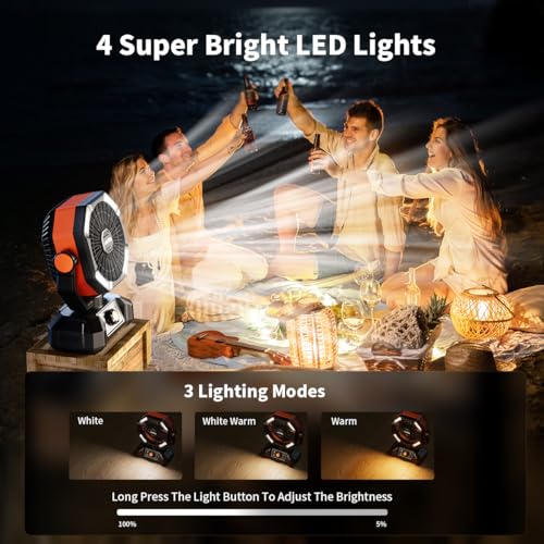 Image of coldSky Rechargeable Table Fan for Home with LED Light & Remote Control, 20000mAh Battery Fan Rechargeable Big Size With 8 Speed Modes (Orange)