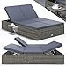 Casaria® Sonnenliege 2 Personen mit Klapptisch 7cm Auflagen Wetterfest Gartenliege 400kg Belastbar Gartenmöbel Liegestuhl Verstellbar Grau Anthrazit 200x115cm