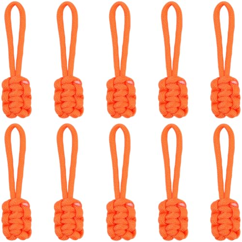 Image of GORGECRAFT 10Pcs Zipper Pulls Replacement Woven Cord Zipper Pulls Polyester Rope Zip Puller Extender Orange Slider Slider Handle Tab for Purses Handbag Suitcases Backpack Luggage Clothing Accessories