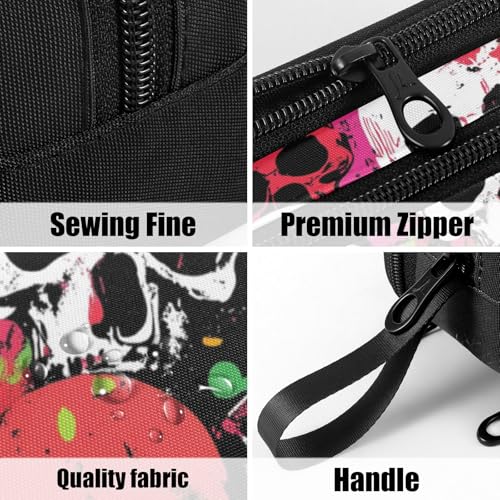 Image of Fustylead Colorful Skulls on Black Pen Pencil Case Makeup Pouch Big Capacity Multi-Purpose Travel Bag Office Organizer with Zipper