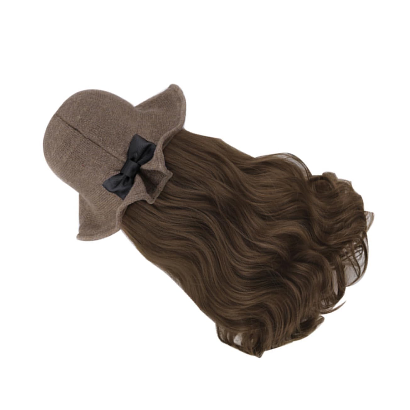 Sombrero de Peluca para Mujer Khaki, Tejido, Cabello Largo Ondulado
