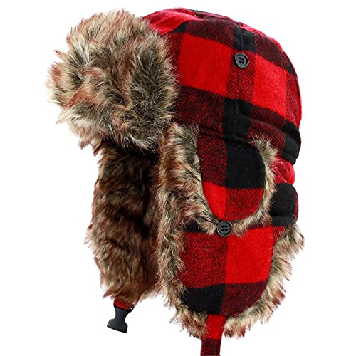 Image of Faux Fur Safety Reflective Aviator Trapper Hat Snow Ski Trooper Winter Cap