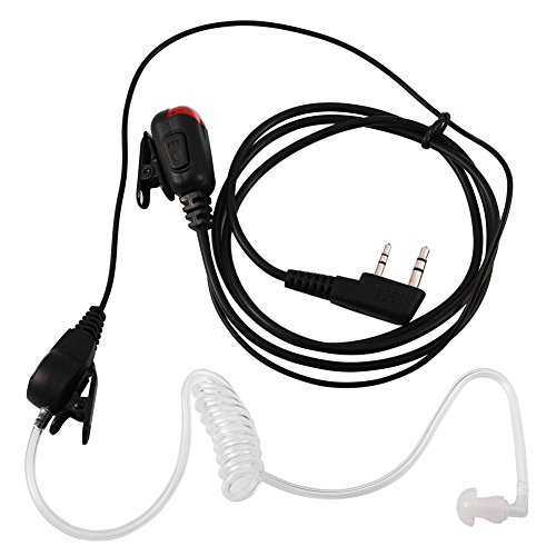 Zerone Transparent Security Earbud Universal 2-Pin Acoustic Tube In-ear Earpiece PPT Mic Red Light for 2-Way Radio Wakie Talkie with Replacement Eartip