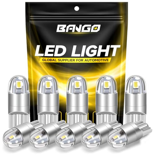 BANGO 194 LED Bulb 6000K White Super Bright 168 T10 2825 W5W LED Replacement Bulbs for Car Interior Dome Map Door Courtesy Trunk Side Marker License Plate Lights Pack of 10