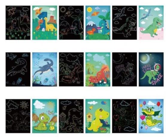 HAPPY HUES® DIY Dinosaur Magic Scratch Art for Kids, 9 Sheets Double Sided Cute Design Rainbow Scratch Paper Cards & Scratch Sticks Set for Kids/Boys -Girls Birthday Party Favor Supplies - Image 3 thumbnail