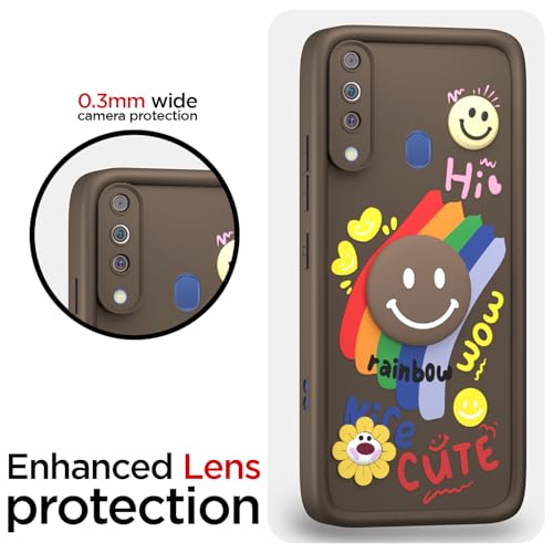 Image of Pikkme Back Cover for Samsung Galaxy M30 | Soft Silicone| Cute Rainbow Smile & 3D Cartoon Flower Design | Shockproof Raised Camera Protection Bumper Case (Brown)