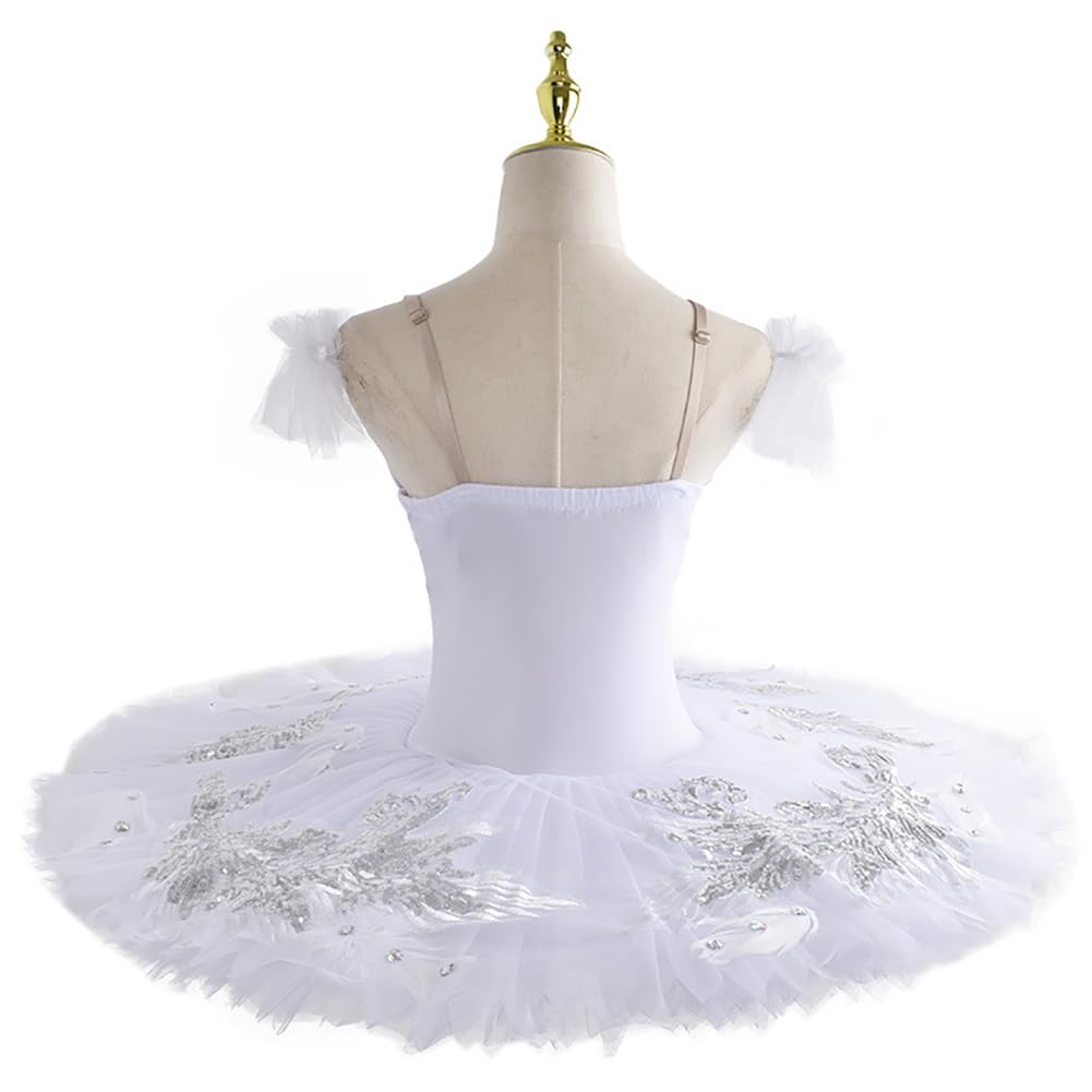 tutù Professionale Bianco per Bambine, Gonna da Ballerina per Pattinaggio Artistico, Costume da Ballerina del Lago dei Cigni, Abbigliamento da Allenamento （160 cm）